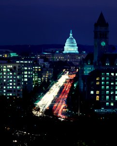 Dusk view of Pennsylvania Avenue, D.C. Original image from Carol M. Highsmith’s America, Library of Congress collection.