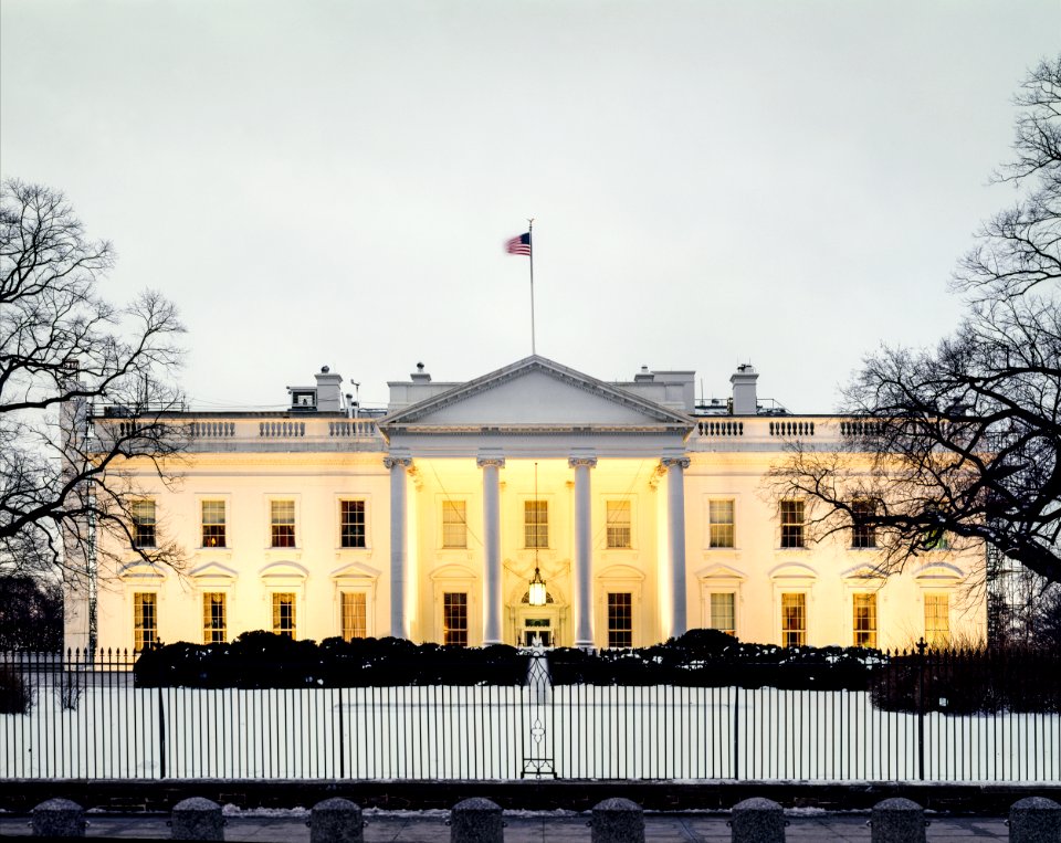 White House at dusk. Original image from Carol M. Highsmith’s America, Library of Congress collection. photo