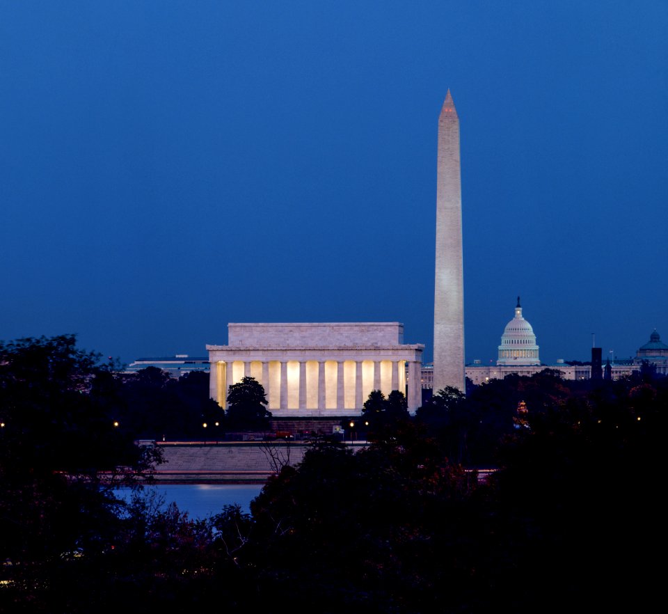 Lincoln Memorial, Washington Monument and the United States Capitol. Original image from Carol M. Highsmith’s America, Library of Congress collection.