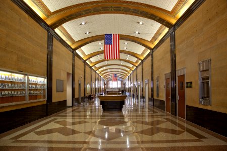 First floor lobby, Theodore Levin United States Courthouse, Detroit Federal Building, Detroit, Michigan (2010) by Carol M. Highsmith. Original image from Library of Congress. photo