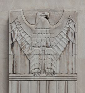 Exterior bas-relief, Theodore Levin United States Courthouse, Detroit Federal Building, Detroit, Michigan (2010) by Carol M. Highsmith. Original image from Library of Congress. photo