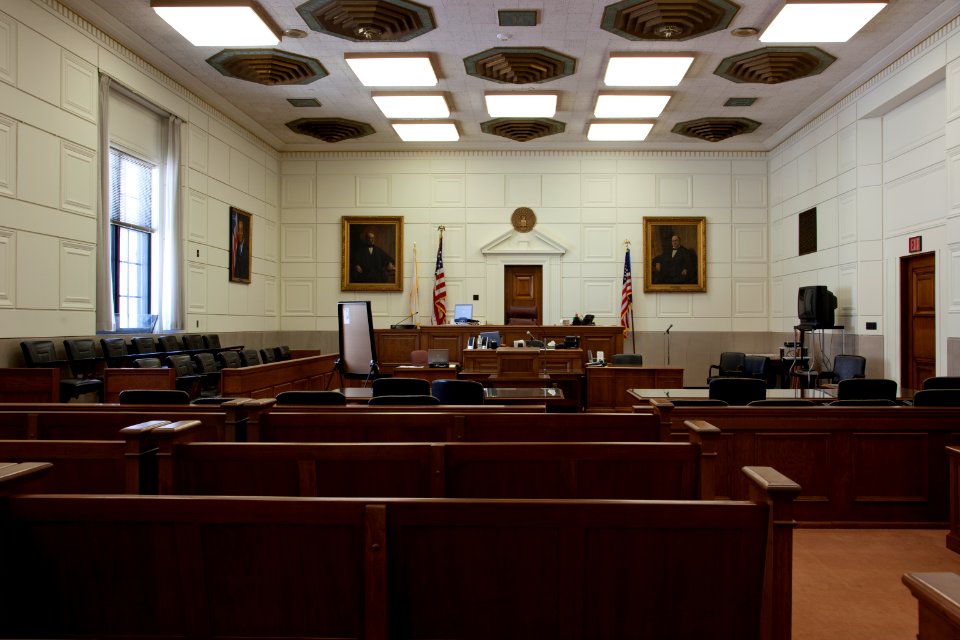 Courtroom, Theodore Levin United States Courthouse, Detroit Federal Building, Detroit, Michigan (2010) by Carol M. Highsmith. Original image from Library of Congress.