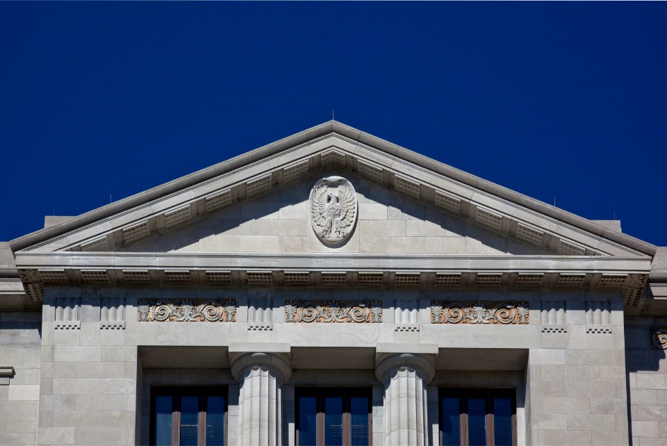 Exterior detail, Richard Sheppard Arnold U.S Post Office and Courthouse in Little Rock, Arkansas (2010) by Carol M. Highsmith. Original image from Library of Congress.