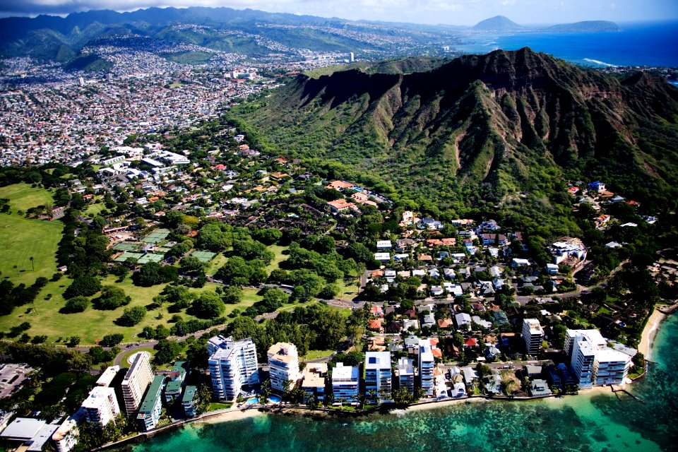 Aerial view of Waikiki Beach and Honolulu, Hawaii. Original image from Carol M. Highsmith’s America, Library of Congress collection.