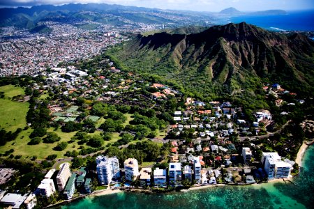 Aerial view of Waikiki Beach and Honolulu, Hawaii. Original image from Carol M. Highsmith’s America, Library of Congress collection.
