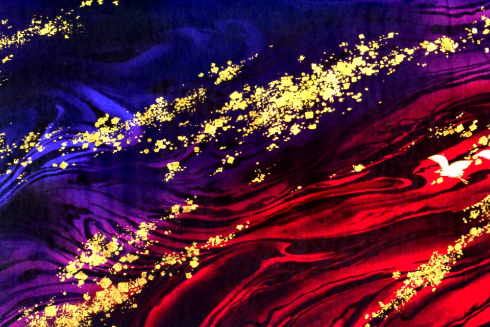 Blue-purple-red Fabric With Gold