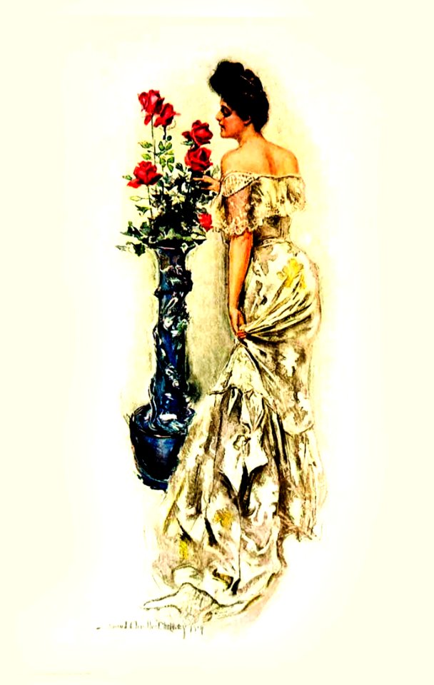 1906 Woman Smelling Flower