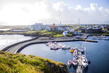 Docks With Ships At Small Town