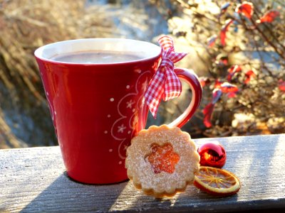 Cup Of Coffee With Christmas Biscuits photo