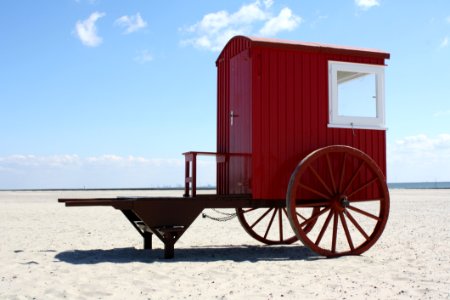 Vintage Wooden Wagon On Beach