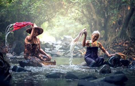 Asian Women Washing Clothes photo