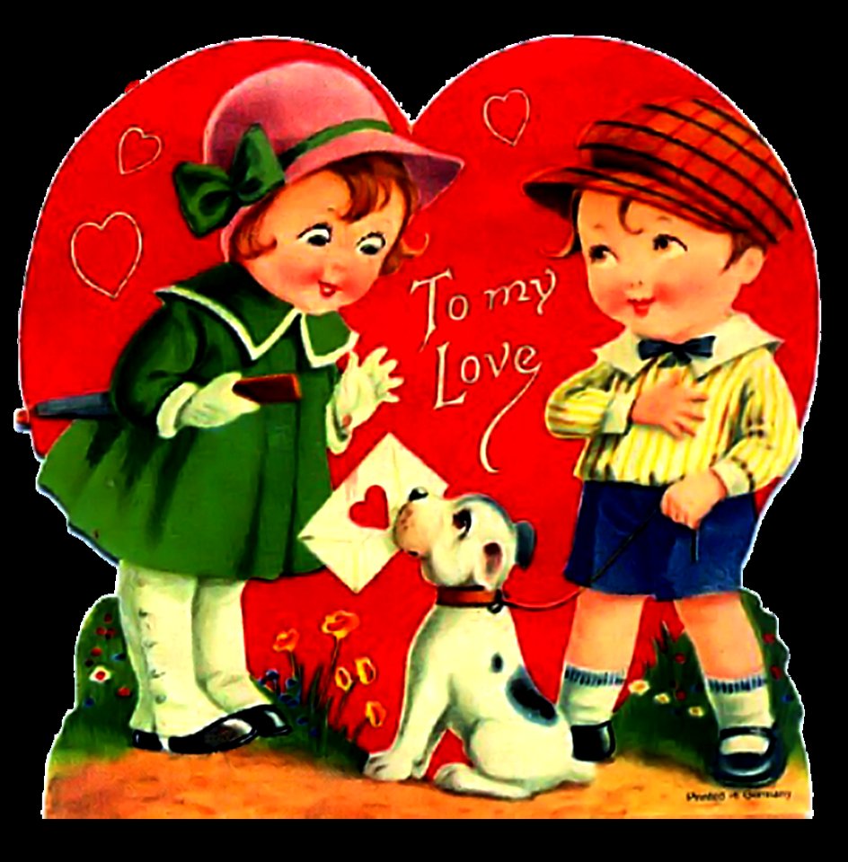 Vintage Valentine Boy Girl Dog