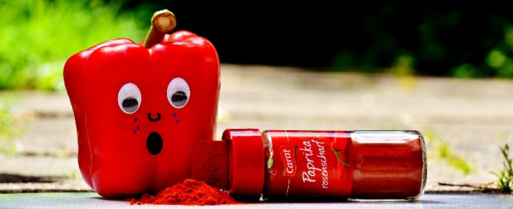 Red Pepper Beside Red Paprika Plastic Bottle photo