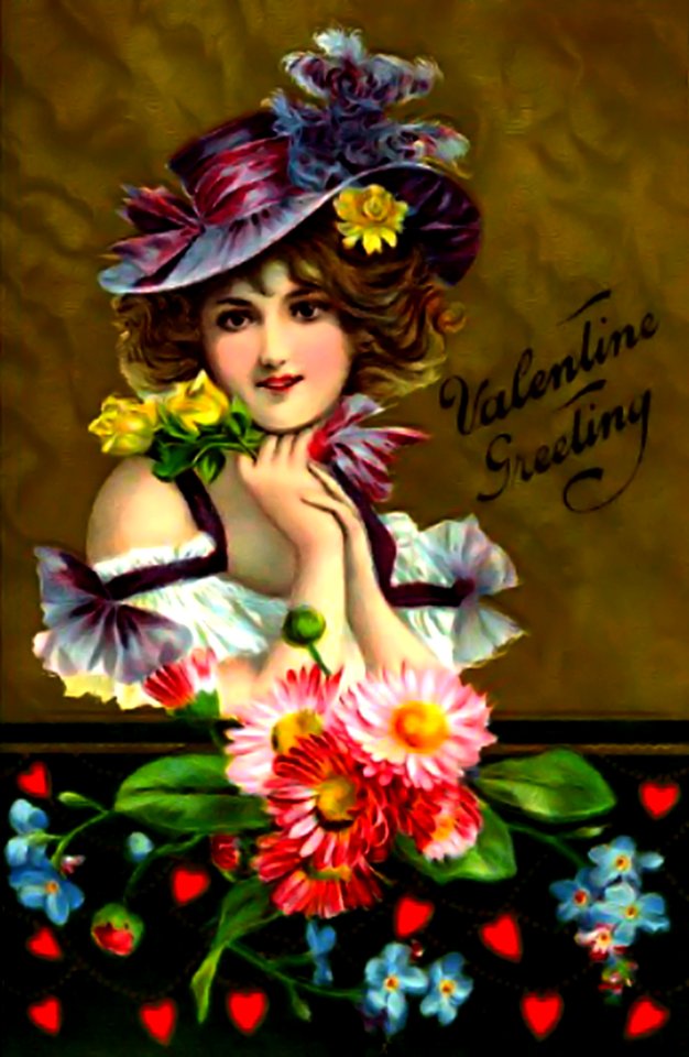 Vintage Valentine Beautiful Woman Valentine Greeting