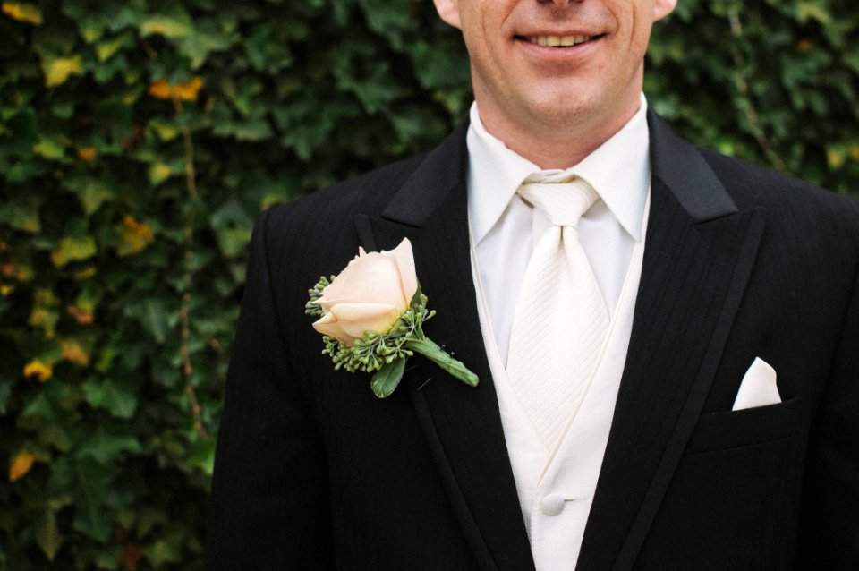 Man In Black Formal Suit With White Necktie Beside Green Bush In Shallow Focus Photography