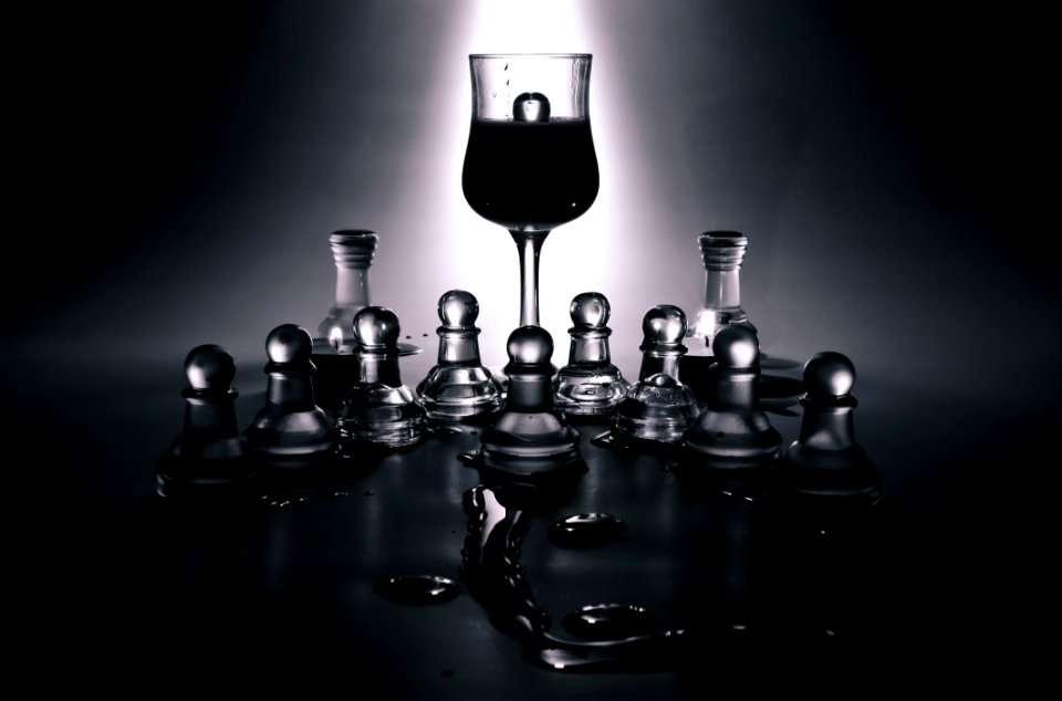 Wine Glass And Glass Chess Pieces