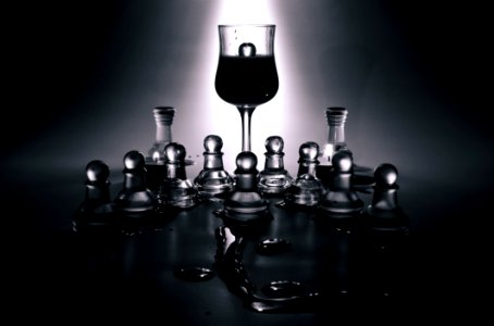 Wine Glass And Glass Chess Pieces