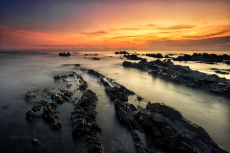 Rocky Beach At Sunset