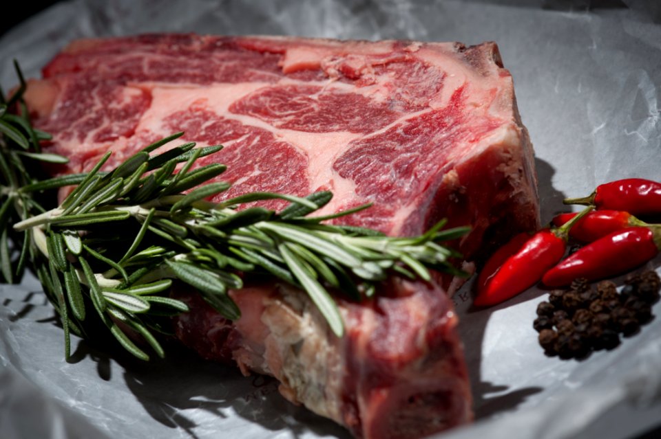 Red Meat With Chili Pepper And Green Spies