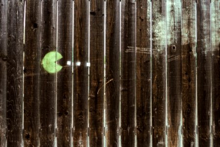 Pacman Drawing On Wooden Fence