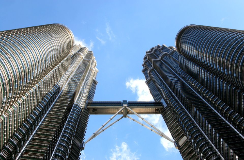 Worm Eye Image Of Twin Tower