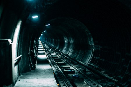 Empty Train Rail With Light