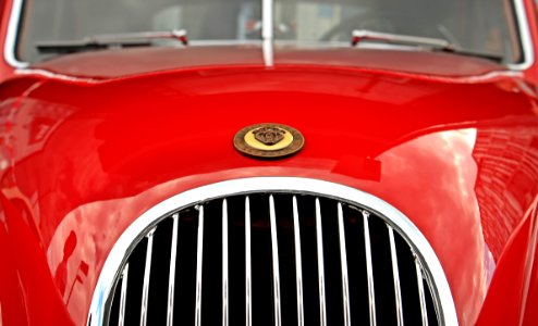 Red Car With Brown Emblem photo