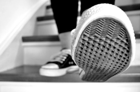 Grayscale Photo Of Shoe Sole photo