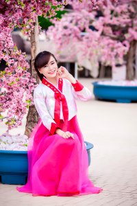 Woman Wearing Pink Kimono photo