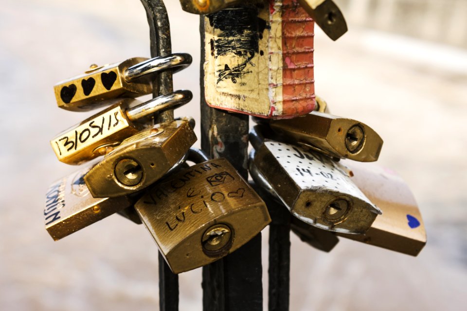 Brass Padlock On Black Metal Stand