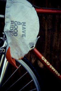 White Have A Good Ride Cap On Red Cilo Swiss Bicycle Frame