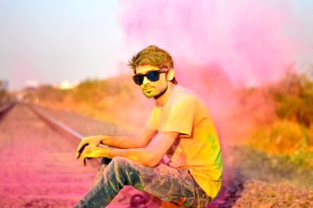 Man In T-Shirt And Jeans And Sunglasses Color Power