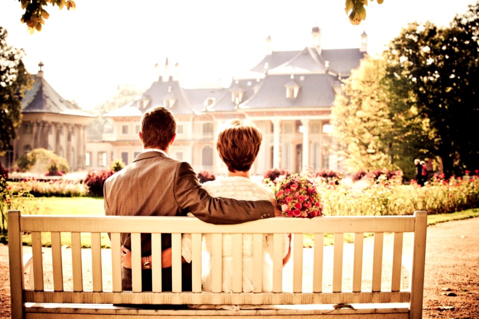 Wedding Couple On Bench