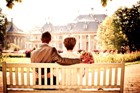 Wedding Couple On Bench photo