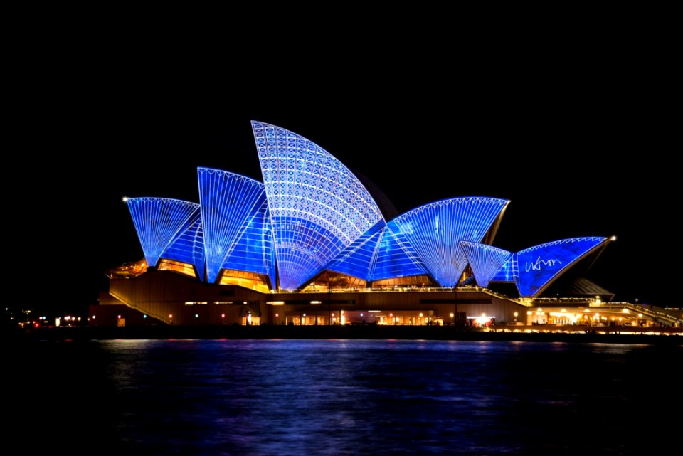 Blue Lighted Sydney Opera House During Nighttime