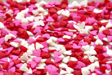 Selective Focus Of White Red And Pink Hearts Sprinkles photo