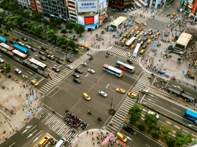 Aerial Photography Of Cars On Road Intersection photo