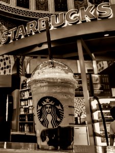 Starbucks Stall Grayscale Photo