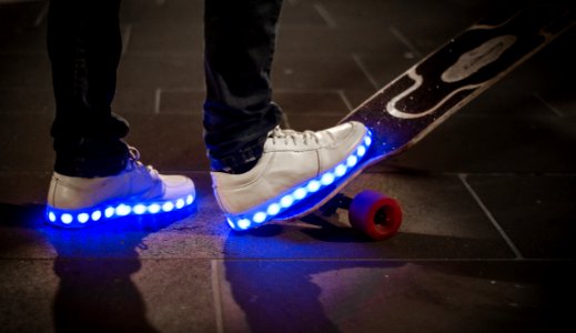 White Sneaker With Led Light On Black And White Long Board