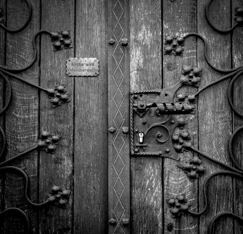 Wooden Door In Grayscale Photography