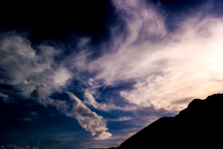 Silhouette Of Mountain Under White Clouds photo