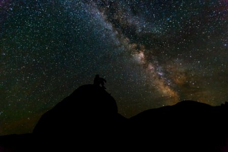 Silhouette Of Person Sitting On Rock