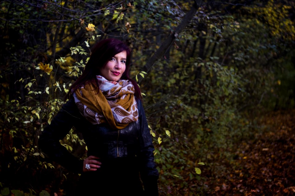 Woman In Black Leather Jacket Beside Trees