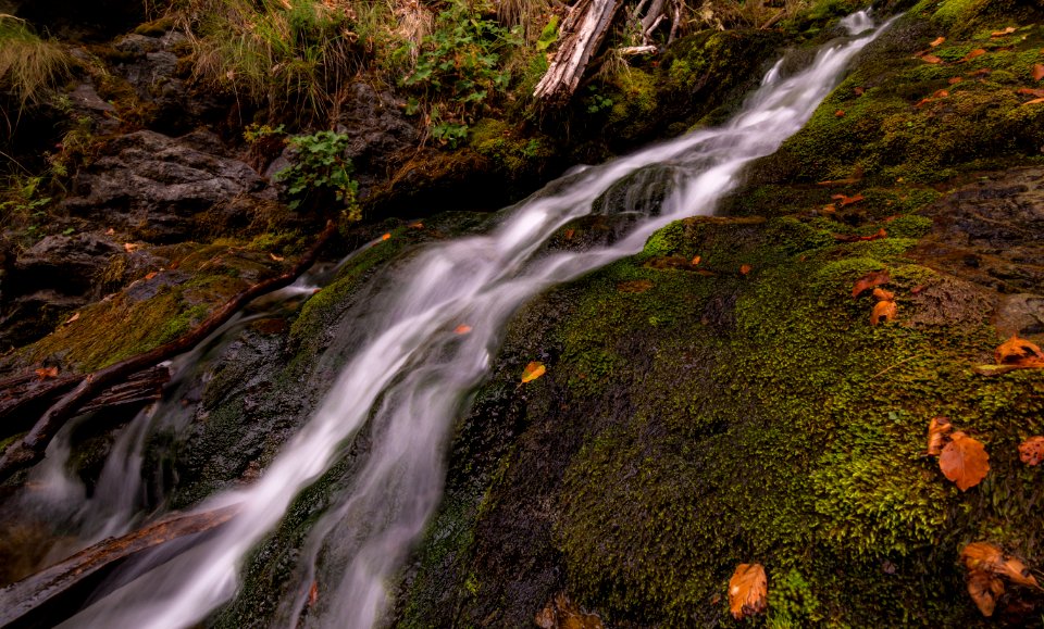 Green Mossy Rock Near On Waterfalls