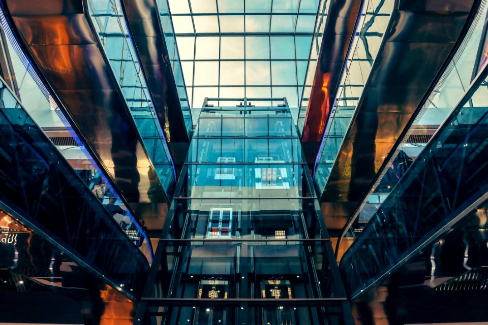 Worms Eye View Of Glass Panel Building photo