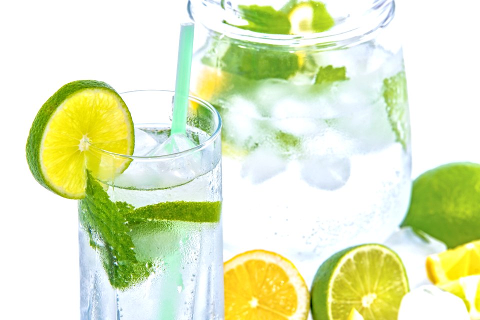 Full Drinking Glass With Slice Of Lime