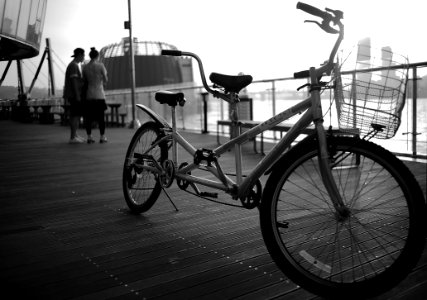 Grayscale Photography Of Tandem Bike photo