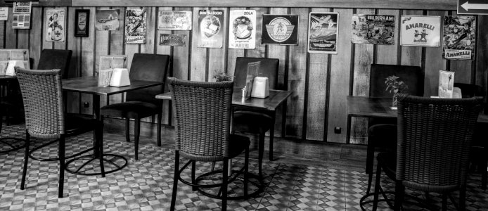 Grey Scale Photo Of Restaurant photo