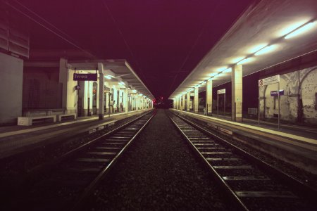 Empty Railroad Platform At Night