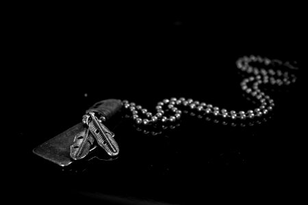 Silver Dog Tag Necklace On Black Background